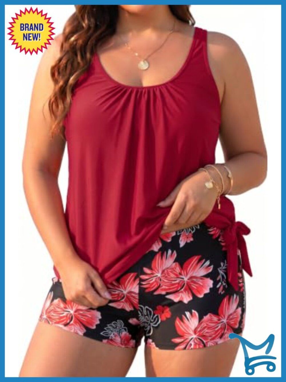 Plus Size Tankini Swimsuit Set High Waist Boyshort Tummy Control
